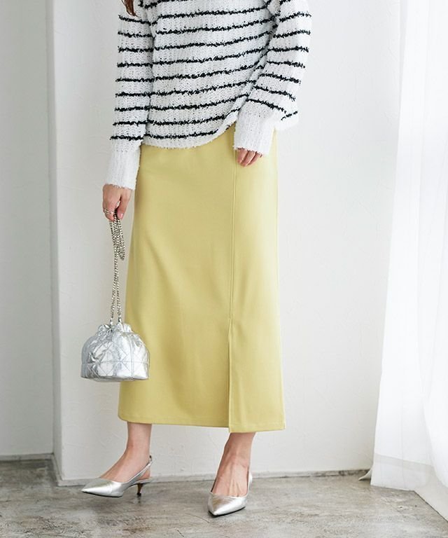 【ピエロ/Pierrot】の【A会場】スリットナロースカート インテリア・キッズ・メンズ・レディースファッション・服の通販 founy(ファウニー) 　ファッション　Fashion　レディースファッション　Fashion for Women　スカート　Skirts　送料無料　Free Shipping　シンプル　Simple, Minimal　スリット　Slit, Slit Detail　プチプライス・低価格　Affordable / Budget Price　イエロー|ID: prp329100004973226 ipo3291000000037289260
