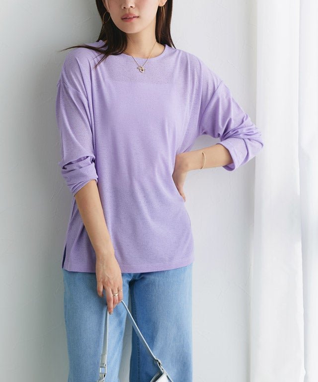 【ピエロ/Pierrot】のシアーロングスリーブTシャツ トップス レディース インテリア・キッズ・メンズ・レディースファッション・服の通販 founy(ファウニー) 　ファッション　Fashion　レディースファッション　Fashion for Women　トップス・カットソー　Cut & Sew Tops　シャツ・ブラウス・オフィスカジュアル　Elegant Blouses & Button-Ups　ロングTシャツ・Tシャツ　Longline T-Shirts & Tees　送料無料　Free Shipping　インナー　Innerwear　シアー　Sheer, See-Through　トレンド　Trend, Trending Now　プチプライス・低価格　Affordable / Budget Price　ベスト　Vest, Waistcoat　ベーシック　Basic, Essential　166cm / ラベンダー / M|ID: prp329100004973234 ipo3291000000037289295