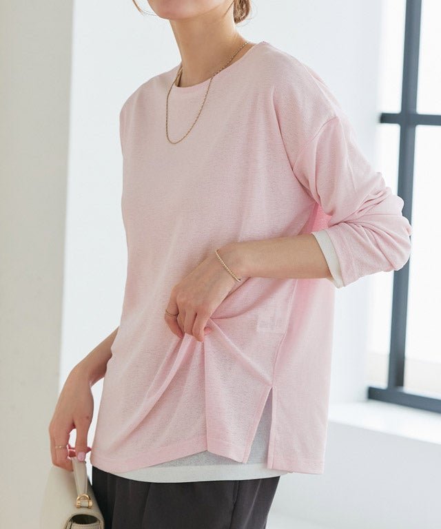 【ピエロ/Pierrot】のシアーロングスリーブTシャツ トップス レディース インテリア・キッズ・メンズ・レディースファッション・服の通販 founy(ファウニー) 　ファッション　Fashion　レディースファッション　Fashion for Women　トップス・カットソー　Cut & Sew Tops　シャツ・ブラウス・オフィスカジュアル　Elegant Blouses & Button-Ups　ロングTシャツ・Tシャツ　Longline T-Shirts & Tees　送料無料　Free Shipping　インナー　Innerwear　シアー　Sheer, See-Through　トレンド　Trend, Trending Now　プチプライス・低価格　Affordable / Budget Price　ベスト　Vest, Waistcoat　ベーシック　Basic, Essential　167cm / ベビーピンク / M|ID: prp329100004973234 ipo3291000000037289296