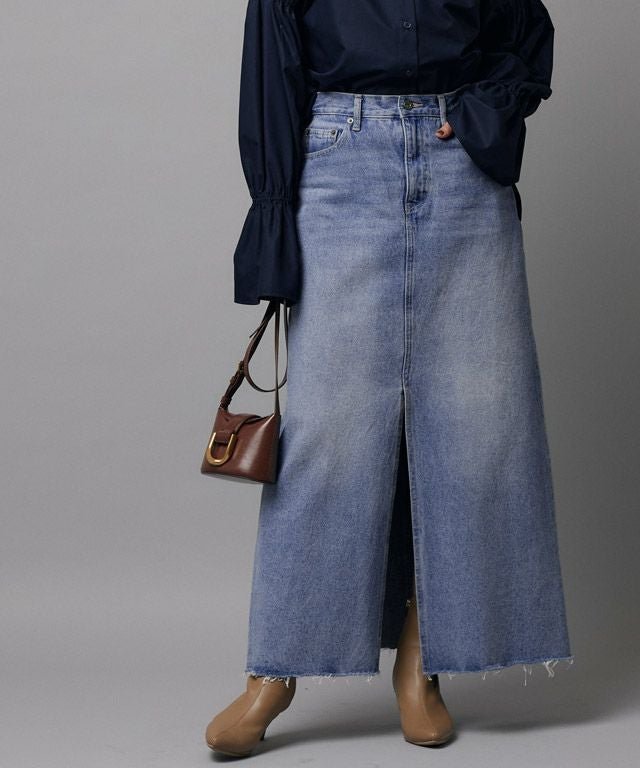 【ピエロ/Pierrot】のRASW デニムスリットスカート インテリア・キッズ・メンズ・レディースファッション・服の通販 founy(ファウニー) 　ファッション　Fashion　レディースファッション　Fashion for Women　スカート　Skirts　スリット　Slit, Slit Detail　デニム　Denim, Jeans Material　フロント　Front, Front Design　プチプライス・低価格　Affordable / Budget Price　ロング　Long, Long-Length　[RASW] デニムスリットスカート|ID: prp329100004973240 ipo3291000000037289311