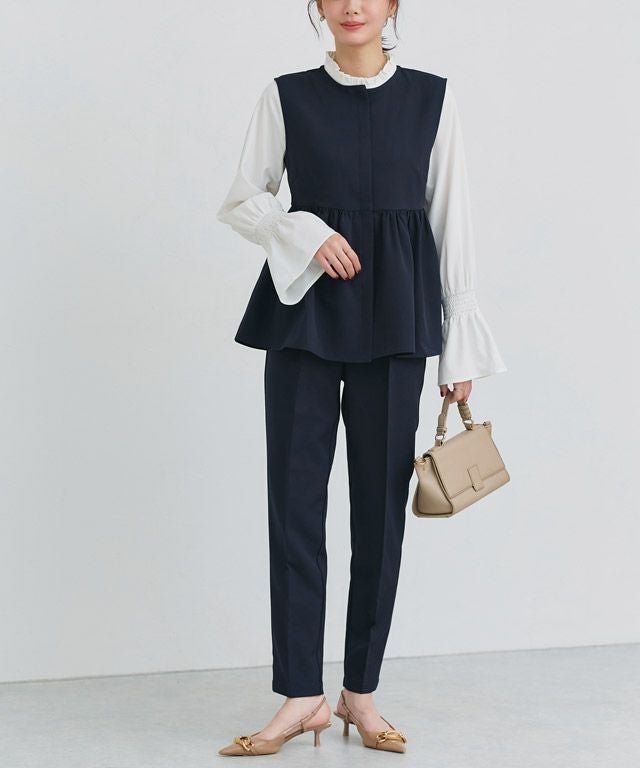 【ピエロ/Pierrot】の選べるペプラムセットアップ インテリア・キッズ・メンズ・レディースファッション・服の通販 founy(ファウニー) 　ファッション　Fashion　レディースファッション　Fashion for Women　セットアップ　Matching Sets　スーツ　Business Suits & Workwear　スーツセット・2点セット・レディーススーツ　Suit Sets / 2-Piece Suits / Office Suit Sets　インナー　Innerwear　ストレッチ　Stretch, Stretchy Fabric　スーツ　Suit, Formalwear　セットアップ　Set-Up, Coordinated Outfit　センター　Center, Center Line　フェミニン　Feminine, Girly　プチプライス・低価格　Affordable / Budget Price　ペプラム　Peplum, Flared Hem　167cm / ネイビー / A / M|ID: prp329100004973257 ipo3291000000037289374