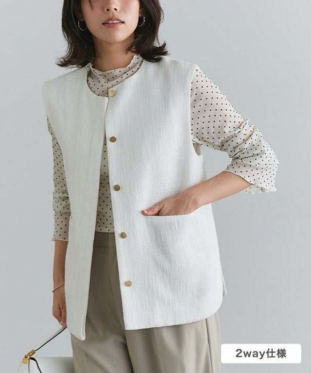 【ピエロ/Pierrot】の2wayボウタイツイードジレ インテリア・キッズ・メンズ・レディースファッション・服の通販 founy(ファウニー) 　ファッション　Fashion　レディースファッション　Fashion for Women　アウター　Coat / Outerwear Collection　トップス・カットソー　Cut & Sew Tops　ベスト&ジレ / 重ね着スタイル　Vests & Gilets　タイツ＆レッグウェア&美脚効果　Tights & Sheer Legwear　インナー　Innerwear　ツイード　Twill, Twill Weave　トレンド　Trend, Trending Now　プチプライス・低価格　Affordable / Budget Price　エレガント 上品　Elegant　2wayボウタイツイードジレ|ID: prp329100004973259 ipo3291000000037289384