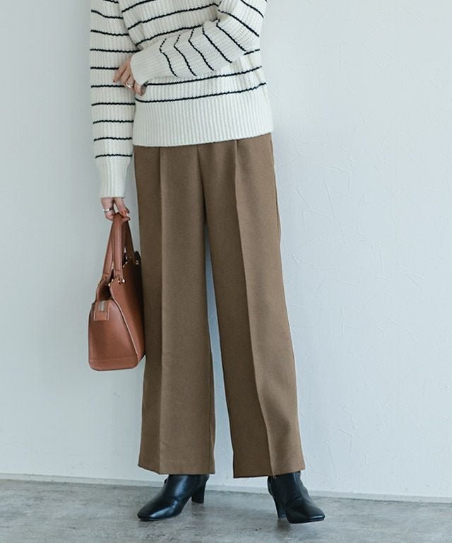 【ピエロ/Pierrot】のウールライクタックワイドパンツ インテリア・キッズ・メンズ・レディースファッション・服の通販 founy(ファウニー) 　ファッション　Fashion　レディースファッション　Fashion for Women　パンツ　Pants & Trousers　シンプル　Simple, Minimal　センター　Center, Center Line　プチプライス・低価格　Affordable / Budget Price　エレガント 上品　Elegant　ブラウン|ID: prp329100004973286 ipo3291000000037289480