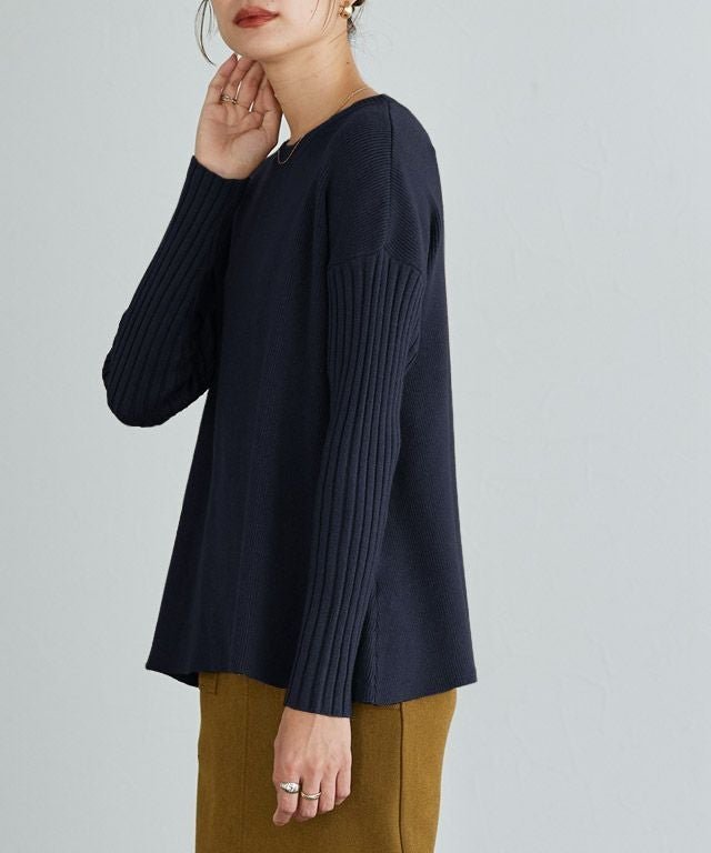 【ピエロ/Pierrot】の袖リブAラインニット インテリア・キッズ・メンズ・レディースファッション・服の通販 founy(ファウニー) 　ファッション　Fashion　レディースファッション　Fashion for Women　トップス・カットソー　Cut & Sew Tops　ニット　Knit Tops & Sweaters　フレア　Flare, Flared　プチプライス・低価格　Affordable / Budget Price　ネイビー|ID: prp329100004973307 ipo3291000000037289578