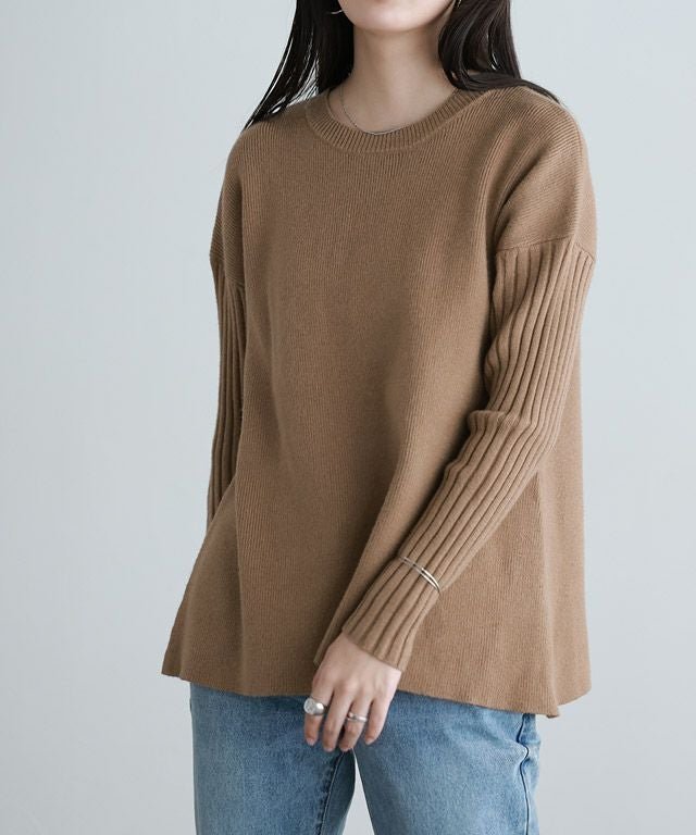 【ピエロ/Pierrot】の袖リブAラインニット インテリア・キッズ・メンズ・レディースファッション・服の通販 founy(ファウニー) 　ファッション　Fashion　レディースファッション　Fashion for Women　トップス・カットソー　Cut & Sew Tops　ニット　Knit Tops & Sweaters　フレア　Flare, Flared　プチプライス・低価格　Affordable / Budget Price　キャメル|ID: prp329100004973307 ipo3291000000037289581