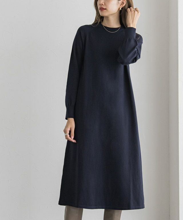 【ピエロ/Pierrot】のネックが選べるAラインニットワンピース インテリア・キッズ・メンズ・レディースファッション・服の通販 founy(ファウニー) 　ファッション　Fashion　レディースファッション　Fashion for Women　ワンピース　Dresses　ニットワンピース　Knit Dresses　ハイネック　High Neck, Mock Neck　プチプライス・低価格　Affordable / Budget Price　ミドル　Middle Length, Mid Height　ロング　Long, Long-Length　エレガント 上品　Elegant　165cm / ネイビー / クルーネック / M|ID: prp329100004973333 ipo3291000000037289677