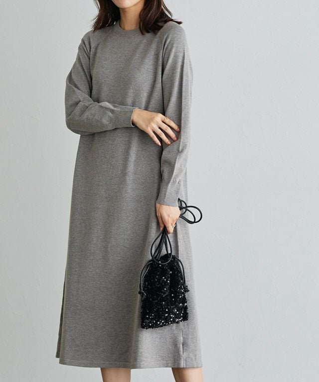 【ピエロ/Pierrot】のネックが選べるAラインニットワンピース インテリア・キッズ・メンズ・レディースファッション・服の通販 founy(ファウニー) 　ファッション　Fashion　レディースファッション　Fashion for Women　ワンピース　Dresses　ニットワンピース　Knit Dresses　ハイネック　High Neck, Mock Neck　プチプライス・低価格　Affordable / Budget Price　ミドル　Middle Length, Mid Height　ロング　Long, Long-Length　エレガント 上品　Elegant　167cm / 杢チャコール / クルーネック / M|ID: prp329100004973333 ipo3291000000037289678
