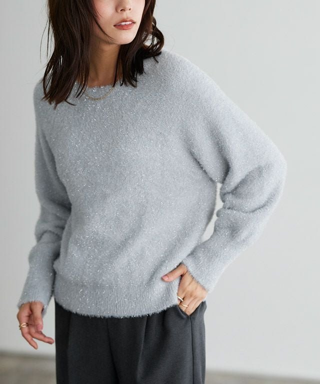 【ピエロ/Pierrot】のフェザーラメニット インテリア・キッズ・メンズ・レディースファッション・服の通販 founy(ファウニー) 　ファッション　Fashion　レディースファッション　Fashion for Women　トップス・カットソー　Cut & Sew Tops　ニット　Knit Tops & Sweaters　シンプル　Simple, Minimal　スリーブ　Sleeve, Long Sleeve / Short Sleeve　トレンド　Trend, Trending Now　フェザー　Feather, Feather Detail　プチプライス・低価格　Affordable / Budget Price　ライトグレー|ID: prp329100004973344 ipo3291000000037289723