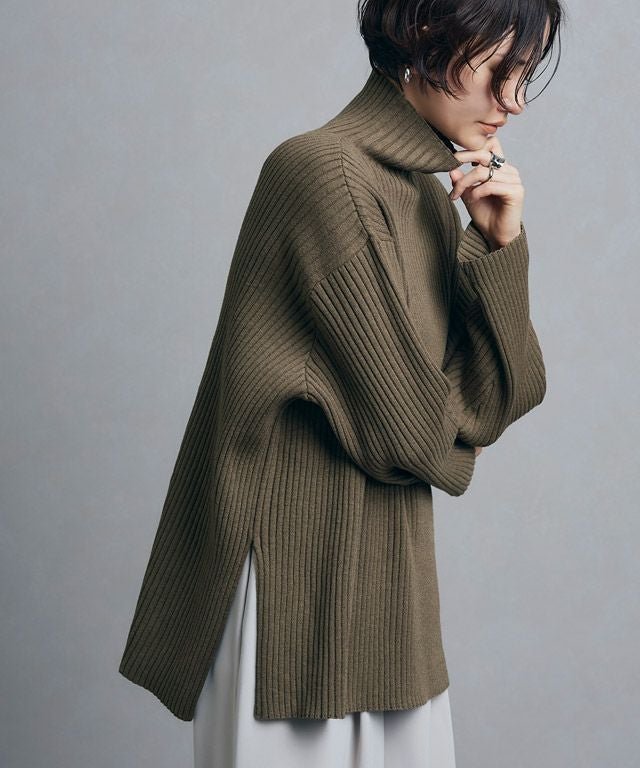 【ピエロ/Pierrot】のRASW ハイネックオーバーリブニット インテリア・キッズ・メンズ・レディースファッション・服の通販 founy(ファウニー) 　ファッション　Fashion　レディースファッション　Fashion for Women　トップス・カットソー　Cut & Sew Tops　ニット　Knit Tops & Sweaters　スリット　Slit, Slit Detail　プチプライス・低価格　Affordable / Budget Price　ワイド　Wide, Wide Fit　ワイドリブ　Wide Rib, Wide Ribbed Knit　モカーキ|ID: prp329100004973352 ipo3291000000037289756