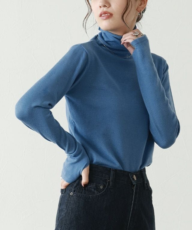 【ピエロ/Pierrot】のハイネック指穴ニット インテリア・キッズ・メンズ・レディースファッション・服の通販 founy(ファウニー) 　ファッション　Fashion　レディースファッション　Fashion for Women　トップス・カットソー　Cut & Sew Tops　ニット　Knit Tops & Sweaters　インナー　Innerwear　シンプル　Simple, Minimal　ハイネック　High Neck, Mock Neck　プチプライス・低価格　Affordable / Budget Price　ベスト　Vest, Waistcoat　ブルー|ID: prp329100004973367 ipo3291000000037289808