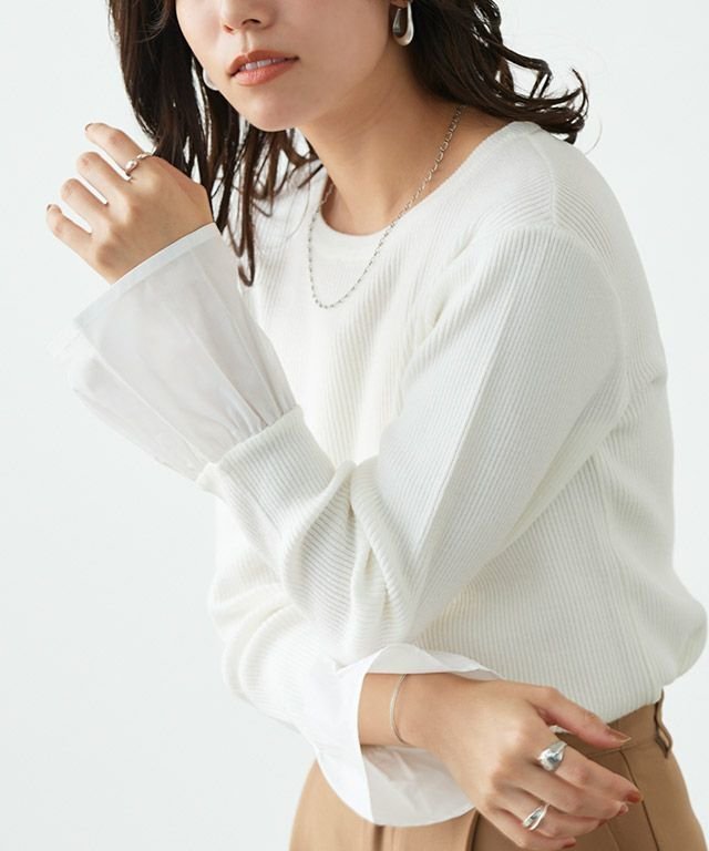 【ピエロ/Pierrot】の【アウトレットSALE!】選べる袖デザインリブニット インテリア・キッズ・メンズ・レディースファッション・服の通販 founy(ファウニー) 　ファッション　Fashion　レディースファッション　Fashion for Women　トップス・カットソー　Cut & Sew Tops　ニット　Knit Tops & Sweaters　アウトレット　Outlet / Clearance　インナー　Innerwear　シアー　Sheer, See-Through　シンプル　Simple, Minimal　トレンド　Trend, Trending Now　フェミニン　Feminine, Girly　フリル　Frill, Ruffle　フレア　Flare, Flared　プチプライス・低価格　Affordable / Budget Price　エレガント 上品　Elegant　167cm / オフホワイト / ロングフレア袖 / M|ID: prp329100004973370 ipo3291000000037289829