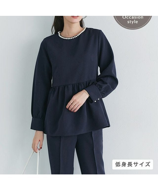 【ピエロ/Pierrot】のパールペプラムブラウスセットアップ インテリア・キッズ・メンズ・レディースファッション・服の通販 founy(ファウニー) 　ファッション　Fashion　レディースファッション　Fashion for Women　トップス・カットソー　Cut & Sew Tops　シャツ・ブラウス・オフィスカジュアル　Elegant Blouses & Button-Ups　スーツ　Business Suits & Workwear　スーツセット・2点セット・レディーススーツ　Suit Sets / 2-Piece Suits / Office Suit Sets　ストレッチ　Stretch, Stretchy Fabric　スーツ　Suit, Formalwear　セットアップ　Set-Up, Coordinated Outfit　センター　Center, Center Line　パール　Pearl, Pearl Accent　プチプライス・低価格　Affordable / Budget Price　ベーシック　Basic, Essential　ペプラム　Peplum, Flared Hem　パールペプラムブラウスセットアップ|ID: prp329100004973387 ipo3291000000037289895