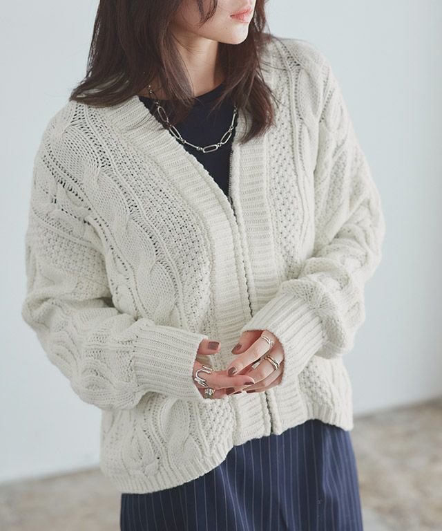 【ピエロ/Pierrot】のRASW ウール混ケーブルジップカーディガン インテリア・キッズ・メンズ・レディースファッション・服の通販 founy(ファウニー) 　ファッション　Fashion　レディースファッション　Fashion for Women　トップス・カットソー　Cut & Sew Tops　カーディガン・羽織り　Layered Style Cardigans　プチプライス・低価格　Affordable / Budget Price　[RASW] ウール混ケーブルジップカーディガン|ID: prp329100004973401 ipo3291000000037289948