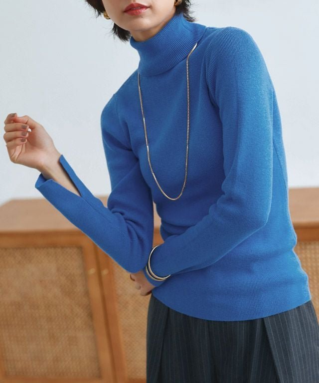 【ピエロ/Pierrot】のRASW 綿シルクタートルネックニット インテリア・キッズ・メンズ・レディースファッション・服の通販 founy(ファウニー) 　ファッション　Fashion　レディースファッション　Fashion for Women　トップス・カットソー　Cut & Sew Tops　ニット　Knit Tops & Sweaters　タートルネック・ハイネックトップス　Turtlenecks & High-Neck Tops　おすすめ　Recommended / Our Picks　シルク　Silk, 100% Silk　スリット　Slit, Slit Detail　タートルネック　Turtleneck, High Neck　プチプライス・低価格　Affordable / Budget Price　ルーズ　Loose, Oversized　166cm / ブルー / M|ID: prp329100004973409 ipo3291000000037289977