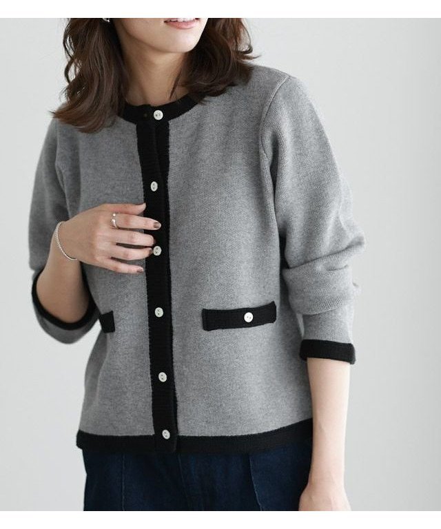 【ピエロ/Pierrot】の配色ニットジャケット インテリア・キッズ・メンズ・レディースファッション・服の通販 founy(ファウニー) 　ファッション　Fashion　レディースファッション　Fashion for Women　アウター　Coat / Outerwear Collection　レディースジャケット・軽アウター　Jackets　クラシカル　Classical, Vintage-Inspired　コンパクト　Compact, Small Size　ジャケット　Jacket, Outerwear　プチプライス・低価格　Affordable / Budget Price　エレガント 上品　Elegant　羽織　Haori, Light Jacket　167cm / 杢グレー×ブラック / M|ID: prp329100004973435 ipo3291000000037290099