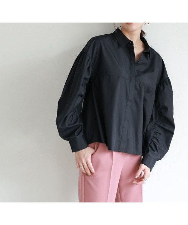 【ピエロ/Pierrot】の変形ギャザースリーブシャツ インテリア・キッズ・メンズ・レディースファッション・服の通販 founy(ファウニー) 　ファッション　Fashion　レディースファッション　Fashion for Women　トップス・カットソー　Cut & Sew Tops　シャツ・ブラウス・オフィスカジュアル　Elegant Blouses & Button-Ups　ギャザー　Gathered, Ruffled　プチプライス・低価格　Affordable / Budget Price　ネイビー|ID: prp329100004973453 ipo3291000000037290168