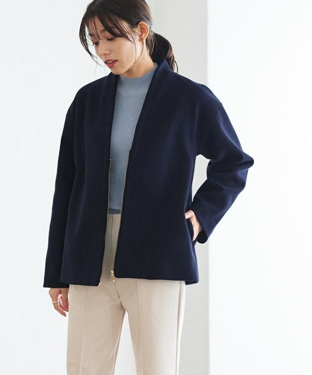 【ピエロ/Pierrot】のメルトンVネックノーカラーショートコート インテリア・キッズ・メンズ・レディースファッション・服の通販 founy(ファウニー) 　ファッション　Fashion　レディースファッション　Fashion for Women　アウター　Coat / Outerwear Collection　コート・ロングコート・ピーコート　Long Coats, Peacoats & More　レディースジャケット・軽アウター　Jackets　おすすめ　Recommended / Our Picks　ショート　Short, Short Length　シンプル　Simple, Minimal　タートルネック　Turtleneck, High Neck　プチプライス・低価格　Affordable / Budget Price　メルトン　Melton, Heavy Wool　エレガント 上品　Elegant　ネイビー|ID: prp329100004973469 ipo3291000000037290230