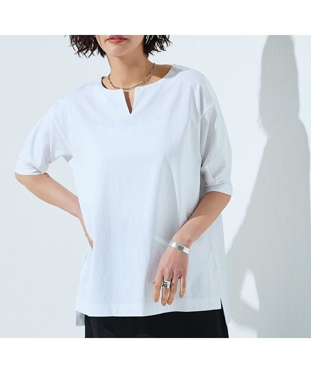 【ピエロ/Pierrot】のRASW バイオシルケットキーネックTシャツ インテリア・キッズ・メンズ・レディースファッション・服の通販 founy(ファウニー) 　ファッション　Fashion　レディースファッション　Fashion for Women　トップス・カットソー　Cut & Sew Tops　シャツ・ブラウス・オフィスカジュアル　Elegant Blouses & Button-Ups　ロングTシャツ・Tシャツ　Longline T-Shirts & Tees　カットソー　Cut and Sewn Top　プチプライス・低価格　Affordable / Budget Price　夏　Summer　抗菌　Antibacterial, Bacteria-Resistant　オフホワイト|ID: prp329100004973534 ipo3291000000037290487