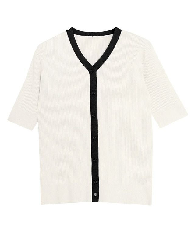 【ピエロ/Pierrot】の【A会場】配色リブニットカーデ インテリア・キッズ・メンズ・レディースファッション・服の通販 founy(ファウニー) 　ファッション　Fashion　レディースファッション　Fashion for Women　トップス・カットソー　Cut & Sew Tops　ニット　Knit Tops & Sweaters　送料無料　Free Shipping　おすすめ　Recommended / Our Picks　プチプライス・低価格　Affordable / Budget Price　羽織　Haori, Light Jacket　オフホワイト×ブラック|ID: prp329100004973546 ipo3291000000037290534
