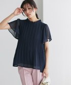 【ピエロ/Pierrot】の【A会場】フレアスリーブプリーツブラウス 大人の最旬トレンドファッション＆コーディネート founy(ファウニー) ファッション Fashion レディースファッション Fashion for Women トップス・カットソー Cut & Sew Tops シャツ・ブラウス・オフィスカジュアル Elegant Blouses & Button-Ups 送料無料 Free Shipping エアリー Airy Texture シフォン Chiffon, Lightweight Fabric スリーブ Sleeve, Long Sleeve / Short Sleeve フェミニン Feminine, Girly フリル Frill, Ruffle フレア Flare, Flared プチプライス・低価格 Affordable / Budget Price プリーツ Pleats, Pleated thumbnail 167cm / ネイビー / M|ID: prp329100004973548 ipo3291000000037290541