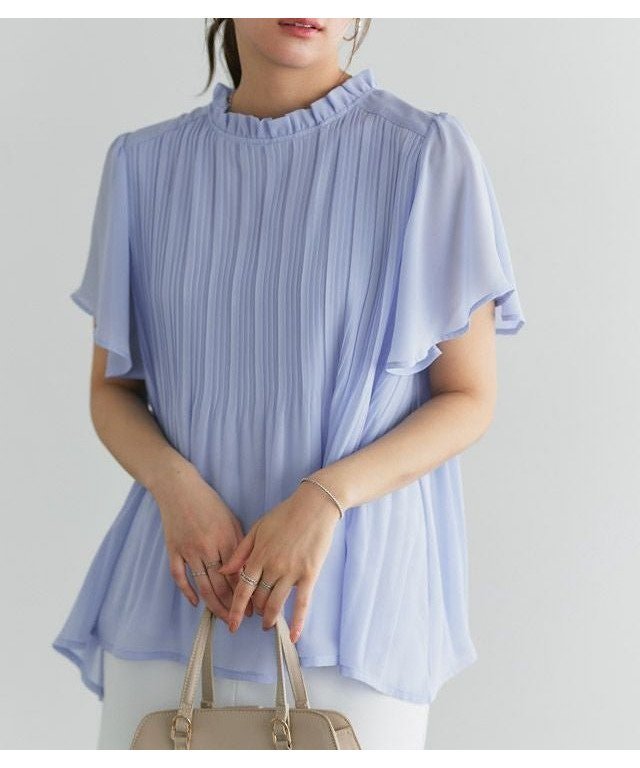【ピエロ/Pierrot】の【A会場】フレアスリーブプリーツブラウス インテリア・キッズ・メンズ・レディースファッション・服の通販 founy(ファウニー) 　ファッション　Fashion　レディースファッション　Fashion for Women　トップス・カットソー　Cut & Sew Tops　シャツ・ブラウス・オフィスカジュアル　Elegant Blouses & Button-Ups　送料無料　Free Shipping　エアリー　Airy Texture　シフォン　Chiffon, Lightweight Fabric　スリーブ　Sleeve, Long Sleeve / Short Sleeve　フェミニン　Feminine, Girly　フリル　Frill, Ruffle　フレア　Flare, Flared　プチプライス・低価格　Affordable / Budget Price　プリーツ　Pleats, Pleated　166cm / ブルー / M|ID: prp329100004973548 ipo3291000000037290544