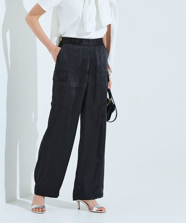 【ピエロ/Pierrot】のRASW リラクシーサテンカーゴパンツ インテリア・キッズ・メンズ・レディースファッション・服の通販 founy(ファウニー) 　ファッション　Fashion　レディースファッション　Fashion for Women　パンツ　Pants & Trousers　とろみ　Fluid, Flowy Fabric　サテン　Satin, Glossy Fabric　ストレート　Straight, Straight Cut　フラット　Flat, Flat Shoes　フロント　Front, Front Design　プチプライス・低価格　Affordable / Budget Price　エレガント 上品　Elegant　ブラック|ID: prp329100004973571 ipo3291000000037290635