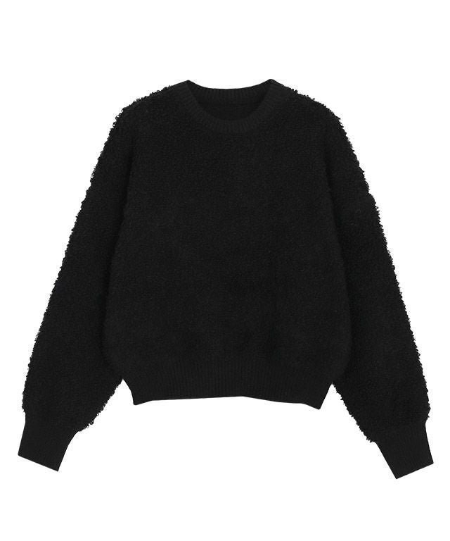 【ピエロ/Pierrot】のクルーネックプードルニット インテリア・キッズ・メンズ・レディースファッション・服の通販 founy(ファウニー) 　ファッション　Fashion　レディースファッション　Fashion for Women　トップス・カットソー　Cut & Sew Tops　ニット　Knit Tops & Sweaters　コンパクト　Compact, Small Size　シンプル　Simple, Minimal　プチプライス・低価格　Affordable / Budget Price　ルーズ　Loose, Oversized　ループ　Loop, Loop Knit　ブラック|ID: prp329100004973643 ipo3291000000037290917