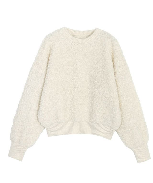 【ピエロ/Pierrot】のクルーネックプードルニット インテリア・キッズ・メンズ・レディースファッション・服の通販 founy(ファウニー) 　ファッション　Fashion　レディースファッション　Fashion for Women　トップス・カットソー　Cut & Sew Tops　ニット　Knit Tops & Sweaters　コンパクト　Compact, Small Size　シンプル　Simple, Minimal　プチプライス・低価格　Affordable / Budget Price　ルーズ　Loose, Oversized　ループ　Loop, Loop Knit　アイボリー|ID: prp329100004973643 ipo3291000000037290919