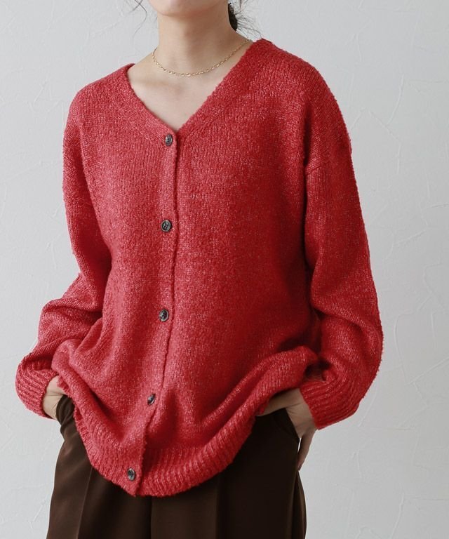 【ピエロ/Pierrot】の2wayブークレVネックカーディガン インテリア・キッズ・メンズ・レディースファッション・服の通販 founy(ファウニー) 　ファッション　Fashion　レディースファッション　Fashion for Women　トップス・カットソー　Cut & Sew Tops　カーディガン・羽織り　Layered Style Cardigans　Vネックトップス　V-Neck Tops / V-Cut Neckline Shirts　おすすめ　Recommended / Our Picks　カーディガン　Cardigan, Knitwear　プチプライス・低価格　Affordable / Budget Price　レッド|ID: prp329100004973645 ipo3291000000037290933