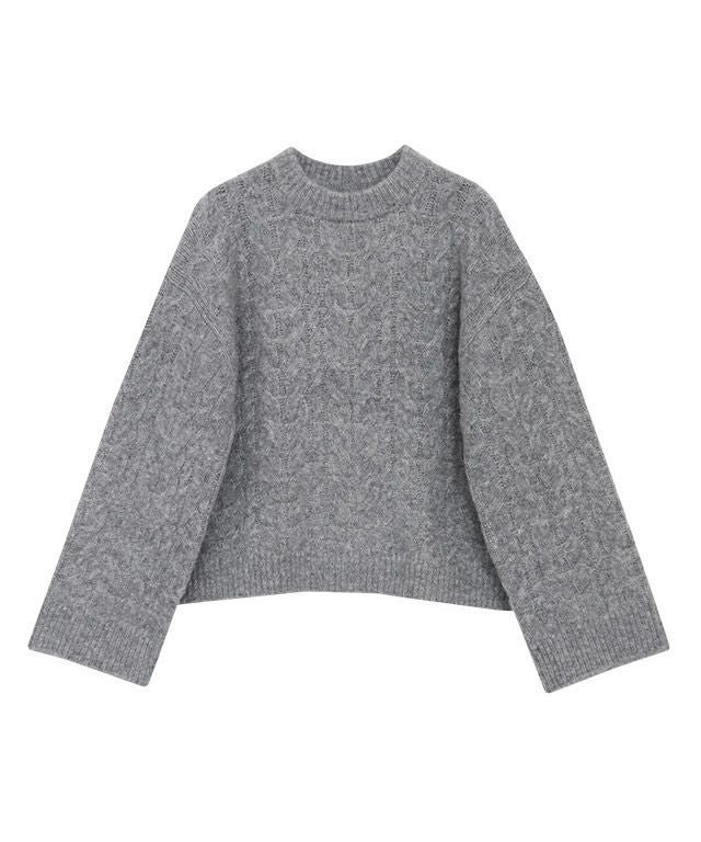 【ピエロ/Pierrot】のRASW モヘア混ワイドスリーブケーブルニット インテリア・キッズ・メンズ・レディースファッション・服の通販 founy(ファウニー) 　ファッション　Fashion　レディースファッション　Fashion for Women　トップス・カットソー　Cut & Sew Tops　ニット　Knit Tops & Sweaters　おすすめ　Recommended / Our Picks　ショート　Short, Short Length　スリーブ　Sleeve, Long Sleeve / Short Sleeve　バランス　Balance, Style Balance　プチプライス・低価格　Affordable / Budget Price　ワイド　Wide, Wide Fit　杢グレー|ID: prp329100004973652 ipo3291000000037290953