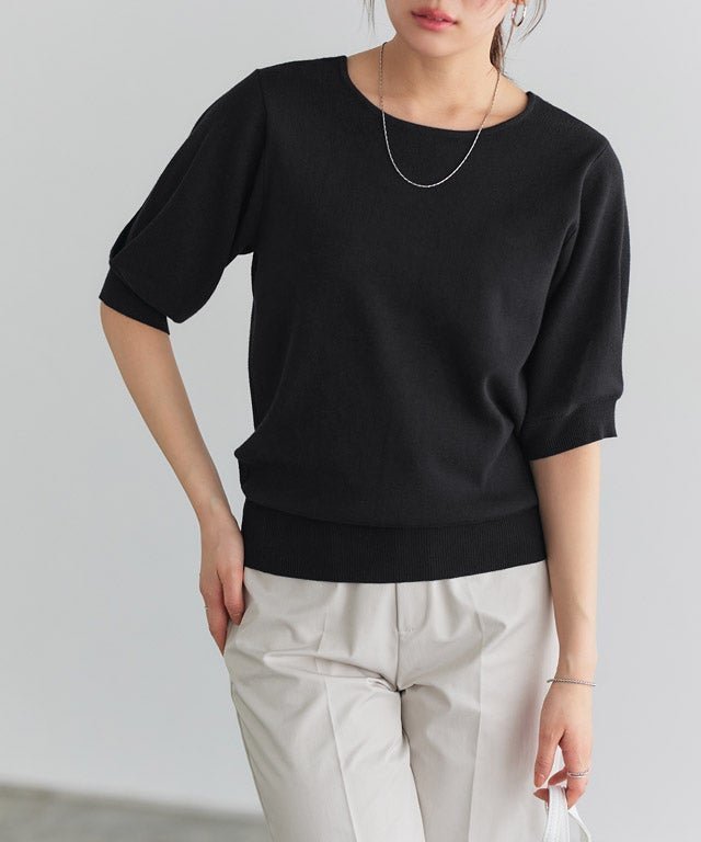 【ピエロ/Pierrot】の2wayパフハーフスリーブニット インテリア・キッズ・メンズ・レディースファッション・服の通販 founy(ファウニー) 　ファッション　Fashion　レディースファッション　Fashion for Women　トップス・カットソー　Cut & Sew Tops　ニット　Knit Tops & Sweaters　シルク　Silk, 100% Silk　シンプル　Simple, Minimal　スリーブ　Sleeve, Long Sleeve / Short Sleeve　ワイド　Wide, Wide Fit　プチプライス・低価格　Affordable / Budget Price　エレガント 上品　Elegant　166cm / ブラック / M|ID: prp329100004973686 ipo3291000000037291083