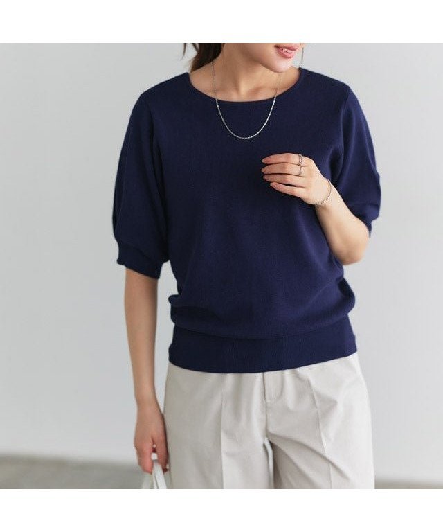 【ピエロ/Pierrot】の2wayパフハーフスリーブニット インテリア・キッズ・メンズ・レディースファッション・服の通販 founy(ファウニー) 　ファッション　Fashion　レディースファッション　Fashion for Women　トップス・カットソー　Cut & Sew Tops　ニット　Knit Tops & Sweaters　シルク　Silk, 100% Silk　シンプル　Simple, Minimal　スリーブ　Sleeve, Long Sleeve / Short Sleeve　ワイド　Wide, Wide Fit　プチプライス・低価格　Affordable / Budget Price　エレガント 上品　Elegant　166cm / ネイビー / M|ID: prp329100004973686 ipo3291000000037291084