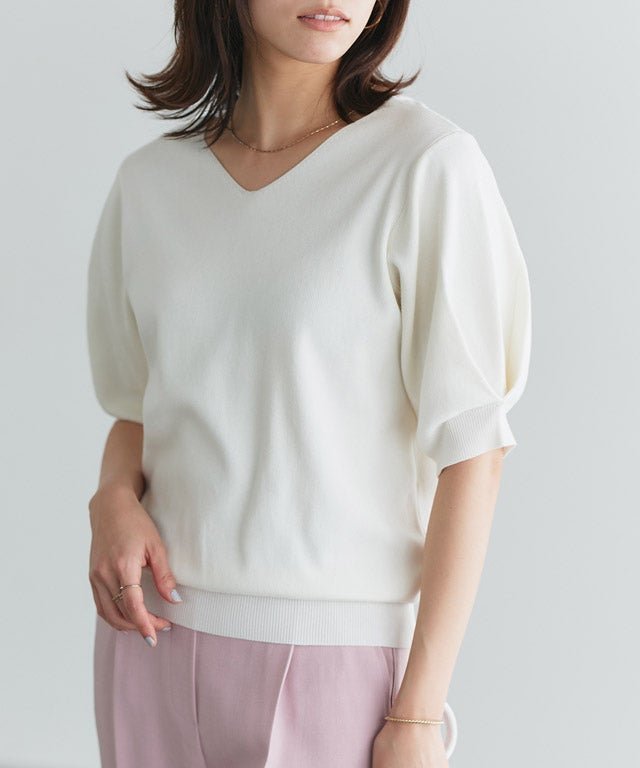 【ピエロ/Pierrot】の2wayパフハーフスリーブニット インテリア・キッズ・メンズ・レディースファッション・服の通販 founy(ファウニー) 　ファッション　Fashion　レディースファッション　Fashion for Women　トップス・カットソー　Cut & Sew Tops　ニット　Knit Tops & Sweaters　シルク　Silk, 100% Silk　シンプル　Simple, Minimal　スリーブ　Sleeve, Long Sleeve / Short Sleeve　ワイド　Wide, Wide Fit　プチプライス・低価格　Affordable / Budget Price　エレガント 上品　Elegant　167cm / オフホワイト / M|ID: prp329100004973686 ipo3291000000037291086