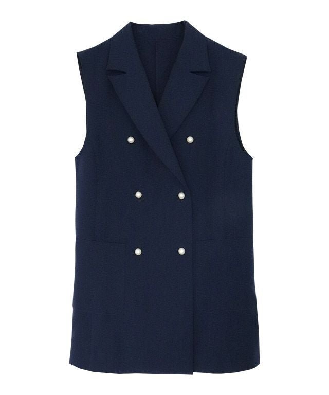【ピエロ/Pierrot】のパールボタンジレ インテリア・キッズ・メンズ・レディースファッション・服の通販 founy(ファウニー) 　ファッション　Fashion　レディースファッション　Fashion for Women　アウター　Coat / Outerwear Collection　トップス・カットソー　Cut & Sew Tops　ベスト&ジレ / 重ね着スタイル　Vests & Gilets　ジョーゼット　Georgette, Semi-Sheer Fabric　パール　Pearl, Pearl Accent　プチプライス・低価格　Affordable / Budget Price　エレガント 上品　Elegant　ネイビー|ID: prp329100004973699 ipo3291000000037291139