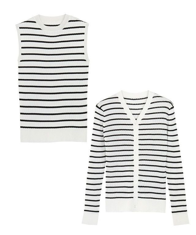 【ピエロ/Pierrot】の【アウトレットSALE!】ノースリーブリブニットアンサンブル インテリア・キッズ・メンズ・レディースファッション・服の通販 founy(ファウニー) 　ファッション　Fashion　レディースファッション　Fashion for Women　トップス・カットソー　Cut & Sew Tops　ニット　Knit Tops & Sweaters　アンサンブルニット　Knit Ensembles & Twin Sets　キャミソール&ノースリーブ　Camisoles & Sleeveless Tops　アウトレット　Outlet / Clearance　アンサンブル　Ensemble Set　インナー　Innerwear　カーディガン　Cardigan, Knitwear　トレンド　Trend, Trending Now　ノースリーブ　Sleeveless, No-Sleeve　プチプライス・低価格　Affordable / Budget Price　エレガント 上品　Elegant　夏　Summer　オフホワイト×ブラック|ID: prp329100004973707 ipo3291000000037291172