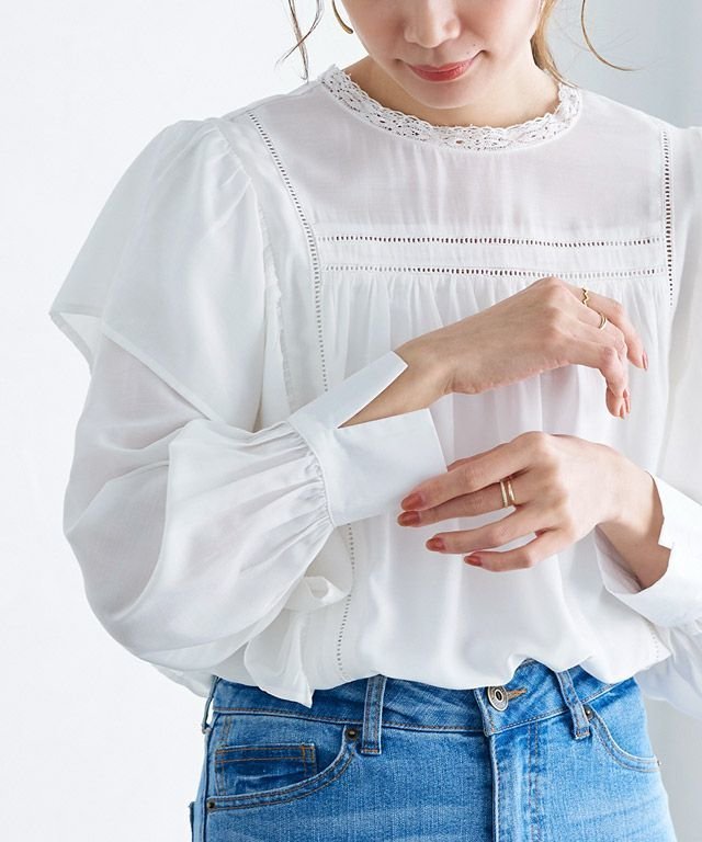 【ピエロ/Pierrot】の【A会場】マルチwayフリルレースブラウス インテリア・キッズ・メンズ・レディースファッション・服の通販 founy(ファウニー) 　ファッション　Fashion　レディースファッション　Fashion for Women　トップス・カットソー　Cut & Sew Tops　シャツ・ブラウス・オフィスカジュアル　Elegant Blouses & Button-Ups　送料無料　Free Shipping　フェミニン　Feminine, Girly　プチプライス・低価格　Affordable / Budget Price　レース　Lace, Lace Fabric　ロング　Long, Long-Length　エレガント 上品　Elegant　オフホワイト|ID: prp329100004973709 ipo3291000000037291180