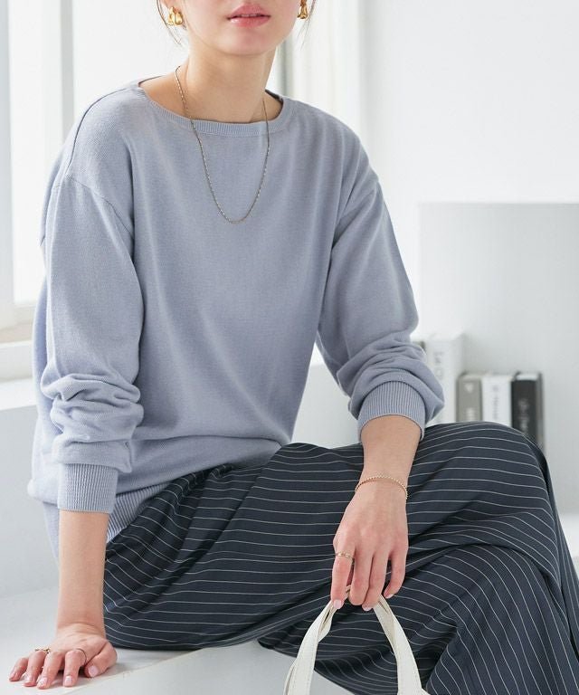 【ピエロ/Pierrot】のネックが選べる綿100%ニット インテリア・キッズ・メンズ・レディースファッション・服の通販 founy(ファウニー) 　ファッション　Fashion　レディースファッション　Fashion for Women　トップス・カットソー　Cut & Sew Tops　ニット　Knit Tops & Sweaters　ショルダー　Shoulder, Shoulder Strap　ドロップ　Drop Shoulder, Dropped Style　プチプライス・低価格　Affordable / Budget Price　リラックス　Relax, Relaxed Fit　167cm / アイスブルー / ボートネック / M|ID: prp329100004973728 ipo3291000000037291250
