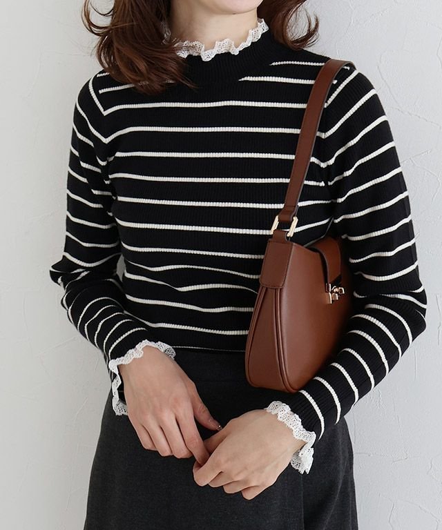 【ピエロ/Pierrot】のレース付ハイネックリブニット インテリア・キッズ・メンズ・レディースファッション・服の通販 founy(ファウニー) 　ファッション　Fashion　レディースファッション　Fashion for Women　トップス・カットソー　Cut & Sew Tops　ニット　Knit Tops & Sweaters　プチプライス・低価格　Affordable / Budget Price　ボトム　Bottoms, Lower Wear　リブニット　Rib Knit, Ribbed Knit　レース　Lace, Lace Fabric　エレガント 上品　Elegant　レース付ハイネックリブニット|ID: prp329100004973783 ipo3291000000037291468