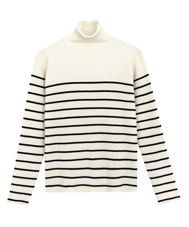 【ピエロ/Pierrot】の選べるタートルネックリブニット インテリア・キッズ・メンズ・レディースファッション・服の通販 founy(ファウニー) 　ファッション　Fashion　レディースファッション　Fashion for Women　トップス・カットソー　Cut & Sew Tops　ニット　Knit Tops & Sweaters　タートルネック・ハイネックトップス　Turtlenecks & High-Neck Tops　シンプル　Simple, Minimal　プチプライス・低価格　Affordable / Budget Price　ボーダー　Border, Stripe　リブニット　Rib Knit, Ribbed Knit　オフホワイト×ブラック|ID: prp329100004973787 ipo3291000000037291485