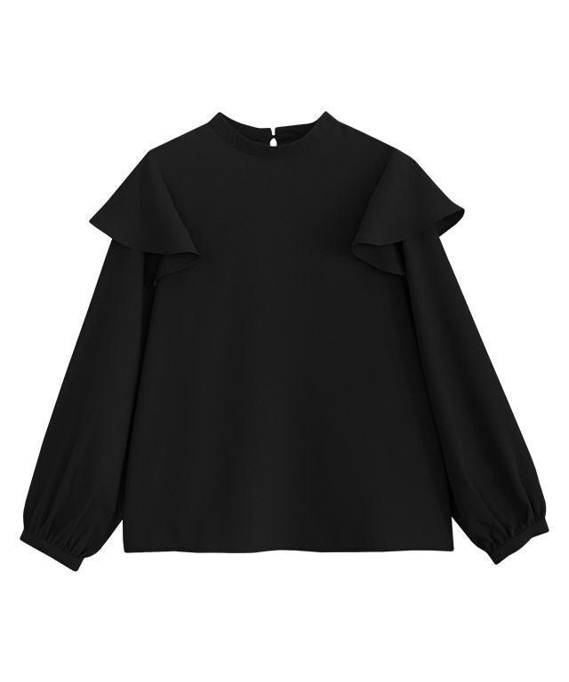 【ピエロ/Pierrot】のフレアショルダーブラウス インテリア・キッズ・メンズ・レディースファッション・服の通販 founy(ファウニー) 　ファッション　Fashion　レディースファッション　Fashion for Women　トップス・カットソー　Cut & Sew Tops　シャツ・ブラウス・オフィスカジュアル　Elegant Blouses & Button-Ups　シンプル　Simple, Minimal　ハイネック　High Neck, Mock Neck　フェミニン　Feminine, Girly　フレア　Flare, Flared　プチプライス・低価格　Affordable / Budget Price　エレガント 上品　Elegant　ブラック|ID: prp329100004973802 ipo3291000000037291552
