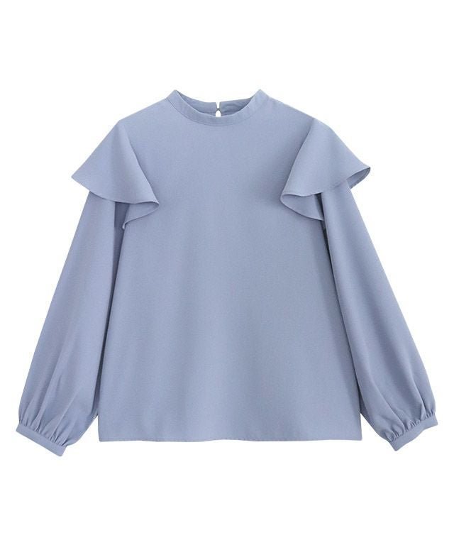 【ピエロ/Pierrot】のフレアショルダーブラウス インテリア・キッズ・メンズ・レディースファッション・服の通販 founy(ファウニー) 　ファッション　Fashion　レディースファッション　Fashion for Women　トップス・カットソー　Cut & Sew Tops　シャツ・ブラウス・オフィスカジュアル　Elegant Blouses & Button-Ups　シンプル　Simple, Minimal　ハイネック　High Neck, Mock Neck　フェミニン　Feminine, Girly　フレア　Flare, Flared　プチプライス・低価格　Affordable / Budget Price　エレガント 上品　Elegant　ブルー|ID: prp329100004973802 ipo3291000000037291554