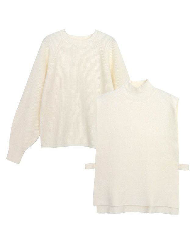 【ピエロ/Pierrot】のハイネックベスト×パフスリーブニットセット インテリア・キッズ・メンズ・レディースファッション・服の通販 founy(ファウニー) 　ファッション　Fashion　レディースファッション　Fashion for Women　アウター　Coat / Outerwear Collection　トップス・カットソー　Cut & Sew Tops　ニット　Knit Tops & Sweaters　ベスト&ジレ / 重ね着スタイル　Vests & Gilets　スリーブ　Sleeve, Long Sleeve / Short Sleeve　ハイネック　High Neck, Mock Neck　プチプライス・低価格　Affordable / Budget Price　ベスト　Vest, Waistcoat　アイボリー|ID: prp329100004973839 ipo3291000000037291701