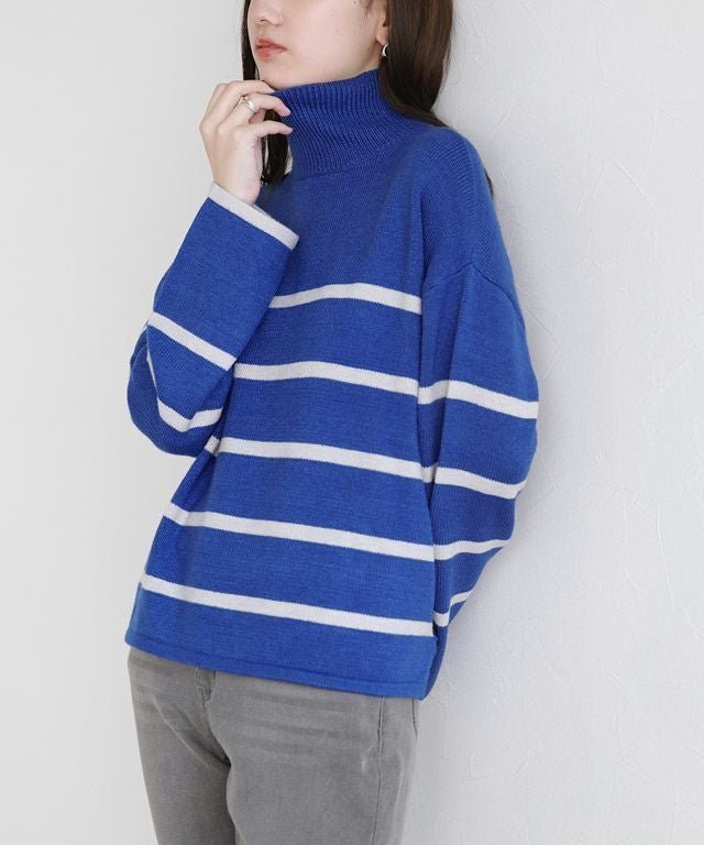 【ピエロ/Pierrot】のハイネックボーダーニット インテリア・キッズ・メンズ・レディースファッション・服の通販 founy(ファウニー) 　ファッション　Fashion　レディースファッション　Fashion for Women　トップス・カットソー　Cut & Sew Tops　ニット　Knit Tops & Sweaters　ハイネック　High Neck, Mock Neck　バランス　Balance, Style Balance　プチプライス・低価格　Affordable / Budget Price　ボーダー　Border, Stripe　ブルー×ライトグレー|ID: prp329100004973840 ipo3291000000037291708