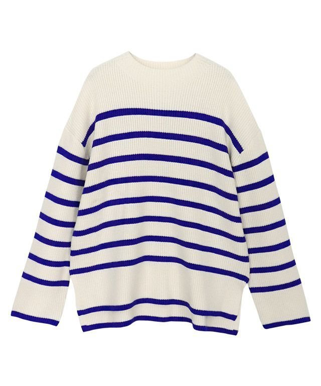 【ピエロ/Pierrot】のボトルネックパネルボーダーニット インテリア・キッズ・メンズ・レディースファッション・服の通販 founy(ファウニー) 　ファッション　Fashion　レディースファッション　Fashion for Women　トップス・カットソー　Cut & Sew Tops　ニット　Knit Tops & Sweaters　プチプライス・低価格　Affordable / Budget Price　ボーダー　Border, Stripe　アイボリー×ブルー|ID: prp329100004973845 ipo3291000000037291730