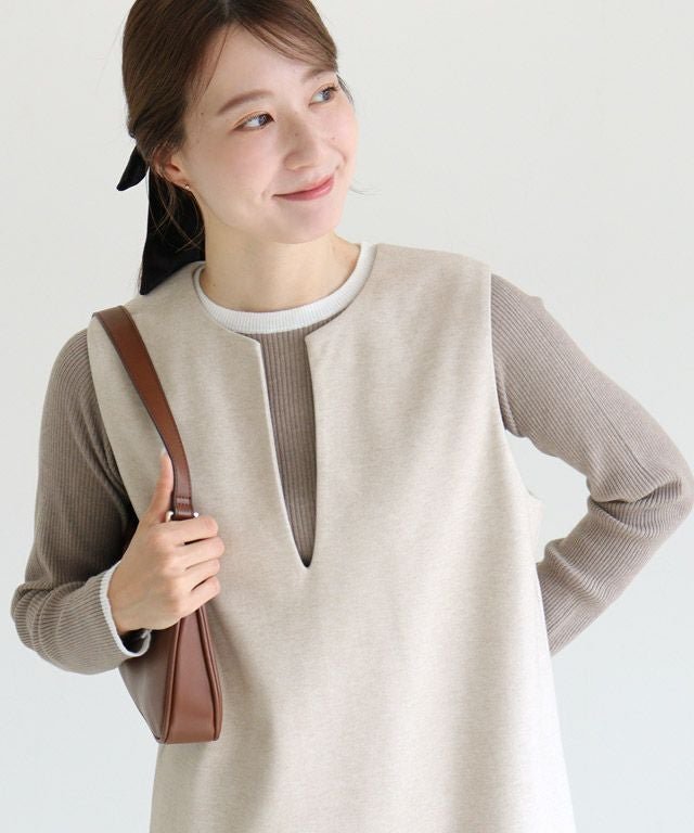 【ピエロ/Pierrot】の選べる配色リブニット インテリア・キッズ・メンズ・レディースファッション・服の通販 founy(ファウニー) 　ファッション　Fashion　レディースファッション　Fashion for Women　トップス・カットソー　Cut & Sew Tops　ニット　Knit Tops & Sweaters　おすすめ　Recommended / Our Picks　インナー　Innerwear　ハイネック　High Neck, Mock Neck　プチプライス・低価格　Affordable / Budget Price　ベーシック　Basic, Essential　リブニット　Rib Knit, Ribbed Knit　春　Spring　秋　Autumn　163cm / A / 杢グレージュ×オフホワイト / クルーネック / M|ID: prp329100004973864 ipo3291000000037291798