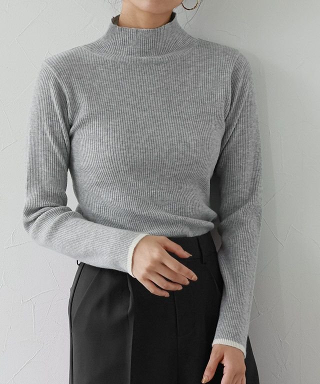【ピエロ/Pierrot】の選べる配色リブニット インテリア・キッズ・メンズ・レディースファッション・服の通販 founy(ファウニー) 　ファッション　Fashion　レディースファッション　Fashion for Women　トップス・カットソー　Cut & Sew Tops　ニット　Knit Tops & Sweaters　おすすめ　Recommended / Our Picks　インナー　Innerwear　ハイネック　High Neck, Mock Neck　プチプライス・低価格　Affordable / Budget Price　ベーシック　Basic, Essential　リブニット　Rib Knit, Ribbed Knit　春　Spring　秋　Autumn　167cm / B / 杢グレー×アイボリー / ハイネック / M|ID: prp329100004973864 ipo3291000000037291802