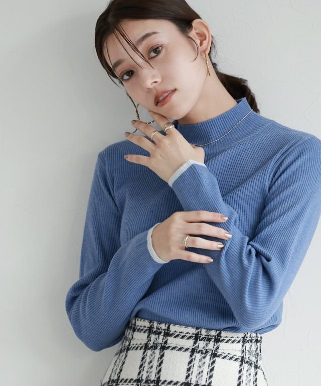 【ピエロ/Pierrot】の選べる配色リブニット インテリア・キッズ・メンズ・レディースファッション・服の通販 founy(ファウニー) 　ファッション　Fashion　レディースファッション　Fashion for Women　トップス・カットソー　Cut & Sew Tops　ニット　Knit Tops & Sweaters　おすすめ　Recommended / Our Picks　インナー　Innerwear　ハイネック　High Neck, Mock Neck　プチプライス・低価格　Affordable / Budget Price　ベーシック　Basic, Essential　リブニット　Rib Knit, Ribbed Knit　春　Spring　秋　Autumn　167cm / B / 杢ブルー×シルバーグレー / ハイネック / M|ID: prp329100004973864 ipo3291000000037291805
