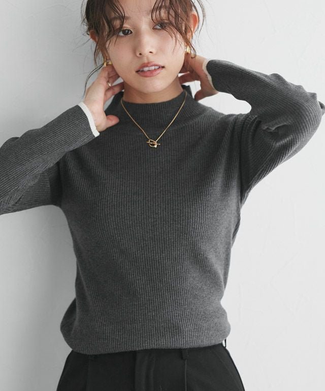 【ピエロ/Pierrot】の選べる配色リブニット インテリア・キッズ・メンズ・レディースファッション・服の通販 founy(ファウニー) 　ファッション　Fashion　レディースファッション　Fashion for Women　トップス・カットソー　Cut & Sew Tops　ニット　Knit Tops & Sweaters　おすすめ　Recommended / Our Picks　インナー　Innerwear　ハイネック　High Neck, Mock Neck　プチプライス・低価格　Affordable / Budget Price　ベーシック　Basic, Essential　リブニット　Rib Knit, Ribbed Knit　春　Spring　秋　Autumn　167cm / B / 杢チャコール×アイボリー / ハイネック / M|ID: prp329100004973864 ipo3291000000037291806