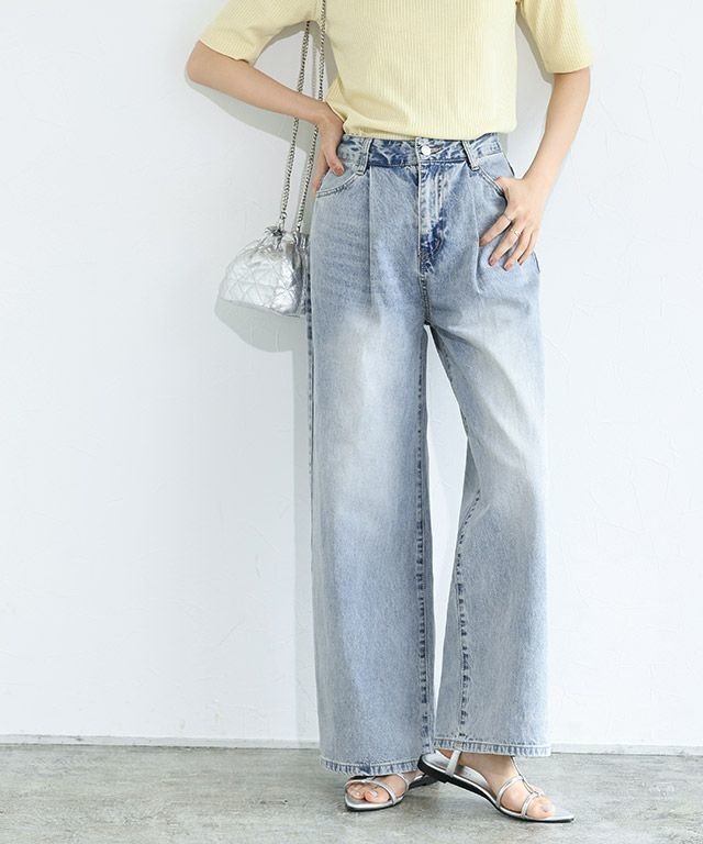 【ピエロ/Pierrot】のタックワイドデニム インテリア・キッズ・メンズ・レディースファッション・服の通販 founy(ファウニー) 　ファッション　Fashion　レディースファッション　Fashion for Women　パンツ　Pants & Trousers　デニム　Denim, Jeans Material　プチプライス・低価格　Affordable / Budget Price　ワイド　Wide, Wide Fit　167cm / サックス / M|ID: prp329100004975660 ipo3291000000037298863