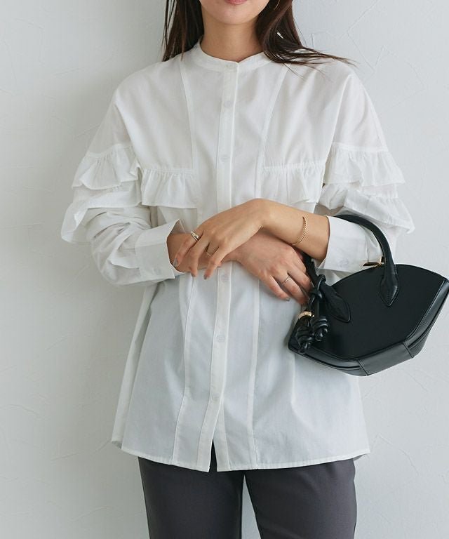 【ピエロ/Pierrot】の【A会場】フリルチュニックブラウス インテリア・キッズ・メンズ・レディースファッション・服の通販 founy(ファウニー) 　ファッション　Fashion　レディースファッション　Fashion for Women　トップス・カットソー　Cut & Sew Tops　シャツ・ブラウス・オフィスカジュアル　Elegant Blouses & Button-Ups　送料無料　Free Shipping　おすすめ　Recommended / Our Picks　フェミニン　Feminine, Girly　フリル　Frill, Ruffle　プチプライス・低価格　Affordable / Budget Price　166cm / オフホワイト / M|ID: prp329100004975672 ipo3291000000037298902